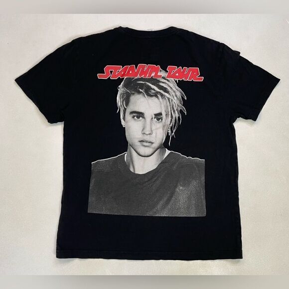 H&M Justin Bieber Stadium Tour Team Graphic T-shirt Women Medium Black Music - Picture 1 of 7